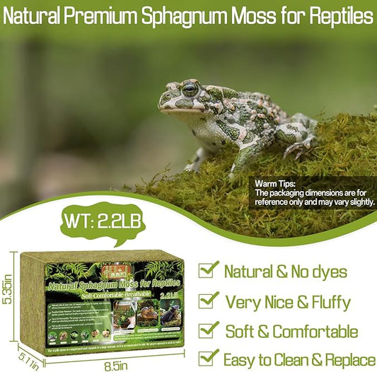 Halatool 2.2LB Natural Sphagnum Moss for Reptiles- 50QT Green Moss for Terrarium Plants Long Fiber Reptile Moss for Leopard Gecko Snake Hamsters Tortoises Frogs Lizards Salamanders