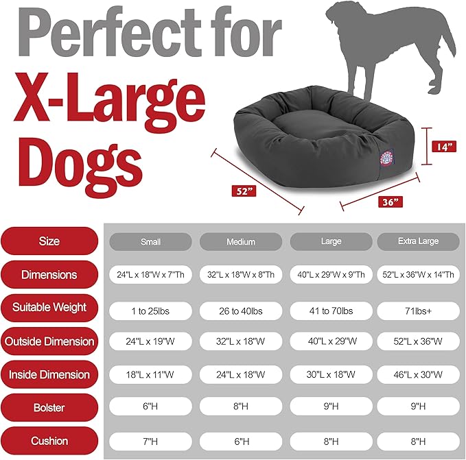 Majestic Pet 52-Inch Bagel Calming Dog Bed - Washable, Cozy Soft Round With Spine Support - Fluffy Donut Shape 52x35x11 Inches - X-Large Pet Bed for Dogs to Rest Their Head - Gray