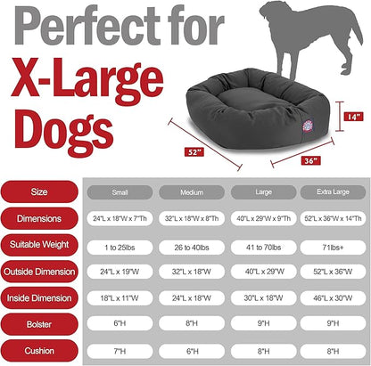 Majestic Pet 52-Inch Bagel Calming Dog Bed - Washable, Cozy Soft Round With Spine Support - Fluffy Donut Shape 52x35x11 Inches - X-Large Pet Bed for Dogs to Rest Their Head - Gray