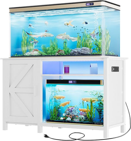 YITAHOME Aquarium Stand with Power Outlets, 55-75 Gallon Fish Tank Stand, Cabinet with RGB Light Strip Suitable for Turtle Tank, Reptile Terrarium, 900LBS Capacity,White