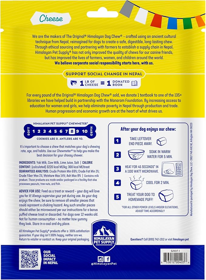 Himalayan Dog Chew Original Yak Cheese Dog Chews, 100% Natural, Long Lasting, Gluten Free, Healthy & Safe Dog Treats, Lactose & Grain Free, Protein Rich, Mixed Sizes, 2 Sticks (521139)