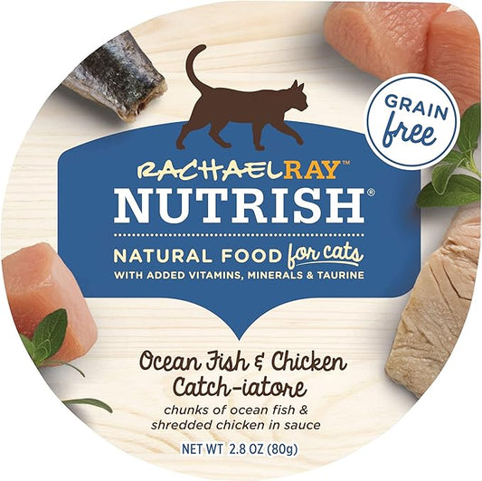 Nutrish Rachael Ray Grain Free Wet Cat Food Ocean Fish & Chicken Catch-iatore, 2.8 oz. Cup, 24 Count