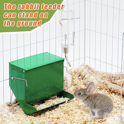 Maxcheck 2 Pack Rabbit Feeder and 12 oz Water Bottle for Cages Pet Food Water Dispenser with Lid Metal Feeders Outside for Guinea Pig Hamsters Chinchillas Gerbils and Other Small Animals (3 Lbs)