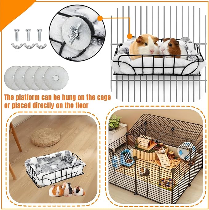 Rat Cage Platform, Metal Basket Rat Hammock with Mat, Hanging Chew Proof Squirrel Cage Bed Platform Accessories, Small Animal Habitat for Hamster, Hedgehog, Chinchilla Pig, Black