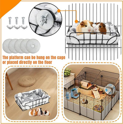 Rat Cage Platform, Metal Basket Rat Hammock with Mat, Hanging Chew Proof Squirrel Cage Bed Platform Accessories, Small Animal Habitat for Hamster, Hedgehog, Chinchilla Pig, Black