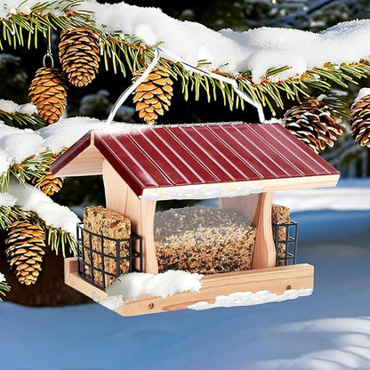XL Large Hopper Bird Feeders for Outside - DIY Birdfeeder Kits for Adults to Build - Ranch Feeder W/Suet Cages - Heavy Duty 3/4" Red Cedar - Longtime Durability - 5 Lbs Compacity, 13" Size