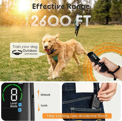 Dog Training Collar Shock Collars for Dogs with Remote 2600 Ft Remote Control Range 4 Modes Beep Vibration Shock Built-in Bright Led Light Rechargeable Waterproof (Full Dark, for Small Dog)