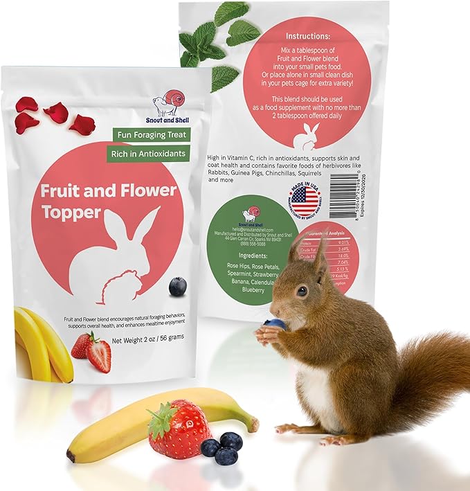 2 oz Fruit and Flower Topper – Natural Foraging Treat for Small Pets – Rabbits, Guinea Pigs, Chinchillas & More – Rich in Antioxidants & Vitamin C