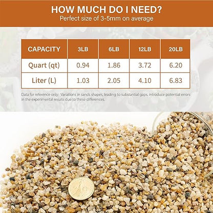 NUPICK 3-5mm Coarse Sand for Plants, 3lb Horticultural Grit for Succulents, Desert Silica Sand for Cactus, Decorative Gravel for Landscaping, Gold Grit for Aquariums, Bonsai, Vases Fillers