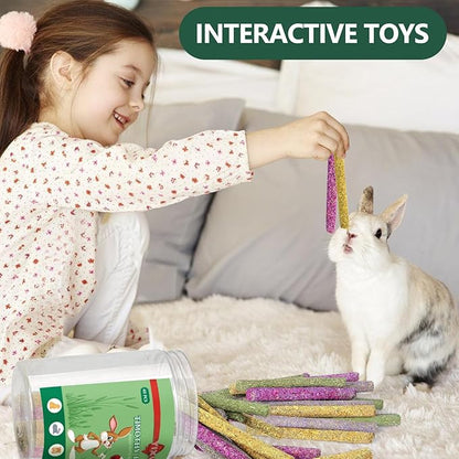 40PCS Rabbit Chew Sticks with Lavender, Timothy Hay, Calendula, Rose,Bunny Chew Toys, Guinea Pig Toys, Chinchilla Toys - Healthy Teeth & Boredom Relief Safe for Small Rodents