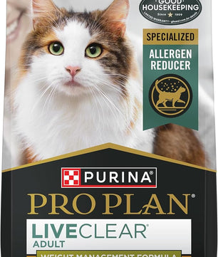 Purina Pro Plan LiveClear Cat Food Weight Management and Cat Allergen Reducer Chicken and Rice Formula - 3.2 lb. Bag