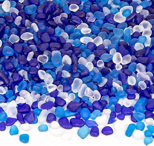 QEQEKAKA Sea Glass Stones for Crafts About 1LB (405g/14.28oz) Glass Pebbles Gemstones Bulk for Beaching Wedding DIY Decoration Aquarium Turtle Tank Vase Filler
