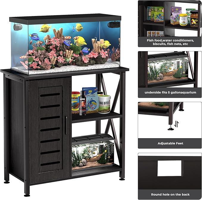 20-29 Gallon Fish Tank Stand, Aquarium Stand with Cabinet Accessories Storage, Heavy Duty Metal Frame, 31.49" L*15.74" W Tabletop, 330LBS Capacity, Black PG07YGB