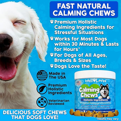 Calming Chews for Dogs - Dog Calm Treats, Made in USA, Vet Developed, Behavior Support, Stress, Separation, Fireworks, Travel, Melatonin, Natural & Holistic, 90 Count
