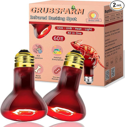 60W Compact Red Infrared Heat Lamp Bulb – Provides All-Day Heating to Support Metabolism, Digestion & Appetite, Basking Spot Light for Reptiles, Lizards, Terrarium & Brooder Heater, 2.5"