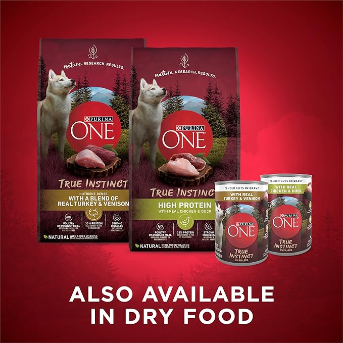 Purina ONE True Instinct Tender Cuts in Gravy With Real Turkey and Venison, and With Real Chicken and Duck High Protein Wet Dog Food Variety Pack - (Pack of 12) 13 oz. Cans