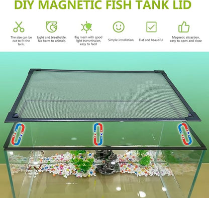 Magnetic Fish Tank Cover Net Aquarium Lid Mesh Top Hood Cut to Any Size Ventilation Transparency Anti-Jumping Aquarium Cover (39"X19")