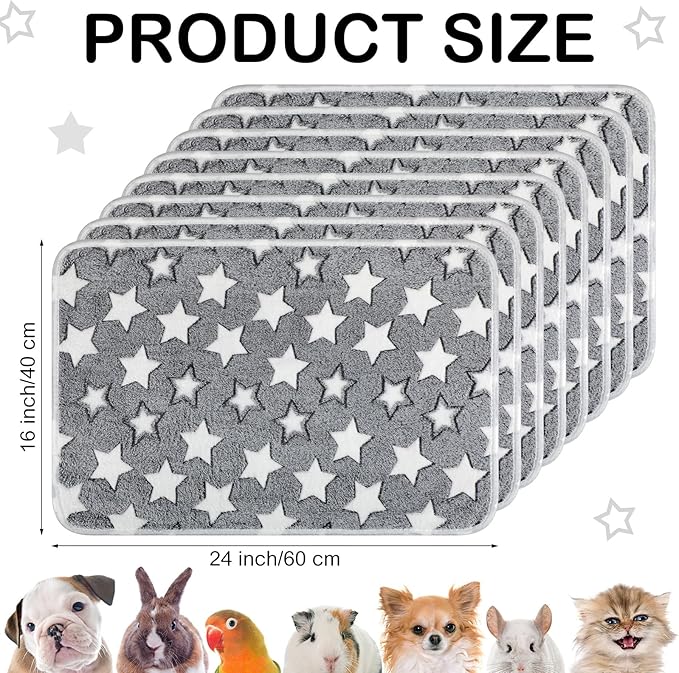 Tudomro 8 Pcs Guinea Pig Bedding Cage Liners Bulk Blankets Small Animal Flannel Throw Bedding Waterproof Absorbent Reusable Pet Pee Sleep Mat Pad Cover for Hamster Ferret(Grey Star,16 x 24 Inch)