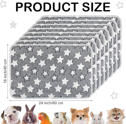 Tudomro 8 Pcs Guinea Pig Bedding Cage Liners Bulk Blankets Small Animal Flannel Throw Bedding Waterproof Absorbent Reusable Pet Pee Sleep Mat Pad Cover for Hamster Ferret(Grey Star,16 x 24 Inch)