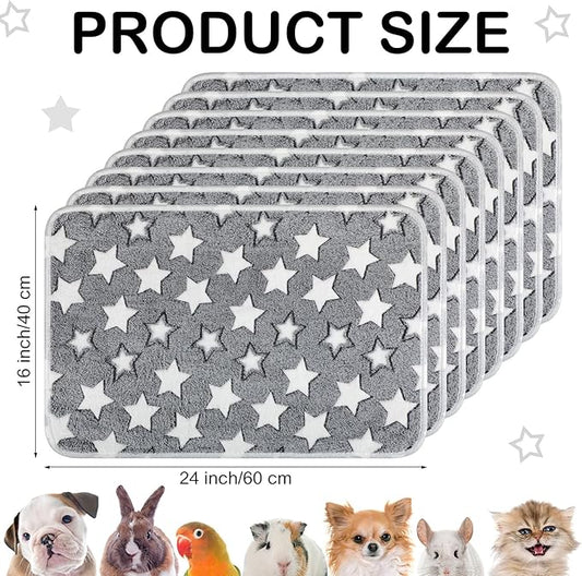Tudomro 8 Pcs Guinea Pig Bedding Cage Liners Bulk Blankets Small Animal Flannel Throw Bedding Waterproof Absorbent Reusable Pet Pee Sleep Mat Pad Cover for Hamster Ferret(Grey Star,16 x 24 Inch)