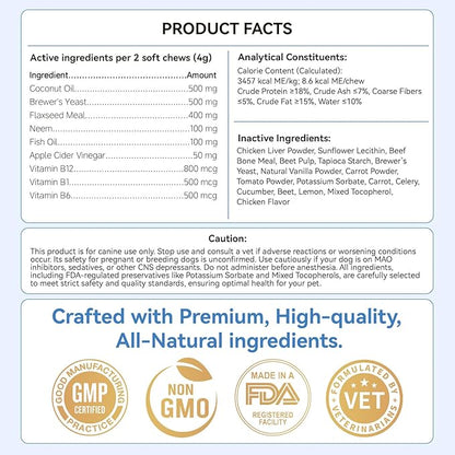 Flea and Tick Prevention for Dogs, 200 Soft Chews for Dog Fleas Ticks Treatment, Natural Dogs Oral Flea Chewables Support Supplement, Flea and Tick Chews for All Breeds & Sizes