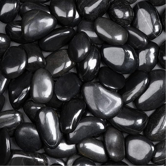 5lbs Natural River Rocks, High-Polished Pebbles for Plants Garden, 1-2 inch Decorative Black Stones, Ideal for Fish Tank, Vases, Crafting, Home Decor and Garden Landscaping Rocks,Black