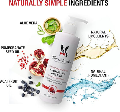 Warren London 8oz Butter Combo - Premium Dog Shampoo & Conditioner - Exfoliating Wash with Fragrant Leave in Conditioner - Pom & Fig w/Pom & Acai