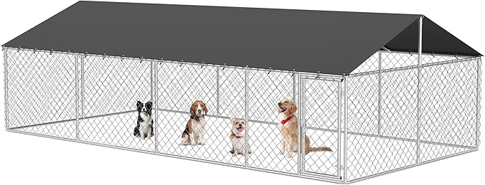 Outdoor Dog Enclosure Heavy Duty Dog Kennel House Mesh Dog Big Cage Pet Kennel Steel Fence with Secure Lock