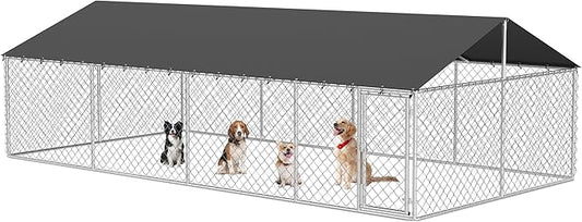 Outdoor Dog Enclosure Heavy Duty Dog Kennel House Mesh Dog Big Cage Pet Kennel Steel Fence with Secure Lock