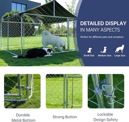 Outdoor Dog Enclosure Heavy Duty Dog Kennel House Mesh Dog Big Cage Pet Kennel Steel Fence with Secure Lock