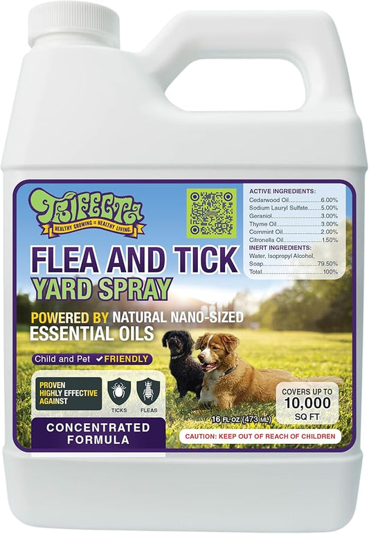 Trifecta Outdoor Flea & Tick Yard Spray Concentrate | All Natural Flea and Tick Spray for Yards with Essential Oils | Pet and Family Safe | Concentrated Formula For Hose-End Sprayers and Pumps (16 oz)