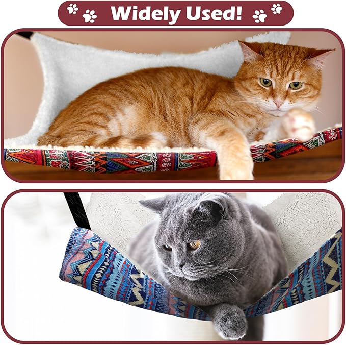2 Pieces Reversible Cat Hanging Hammock Soft Breathable Pet Cage Hammock with Adjustable Straps and Metal Hooks Double Sided Hanging Bed for Small Dogs Rabbits(Ethnic Pattern,M)