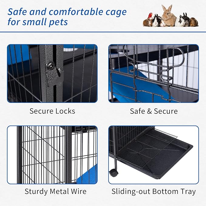Polar Aurora Metal Small Animal Cage 5 Tiers Homes for Pets Removable Ferret Cage with Lockable Wheels, 50" H Deluxe Chinchilla Cage with Hammock and Removable Tray