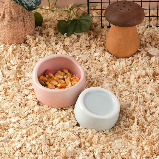 VanEnjoy 2 Pack Medium Hamster Food Bowl Ceramic Guinea Pig Food Dish No Spill Hamster Food and Water Bowl Small Animal Food Bowl - Pink and Blue