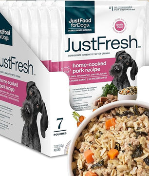 JustFoodForDogs JustFresh Home-Cooked Pork Dog Food with No Preservatives, Resealable Package, Human Grade Wet Dog Food, 12 oz - 7 Pack