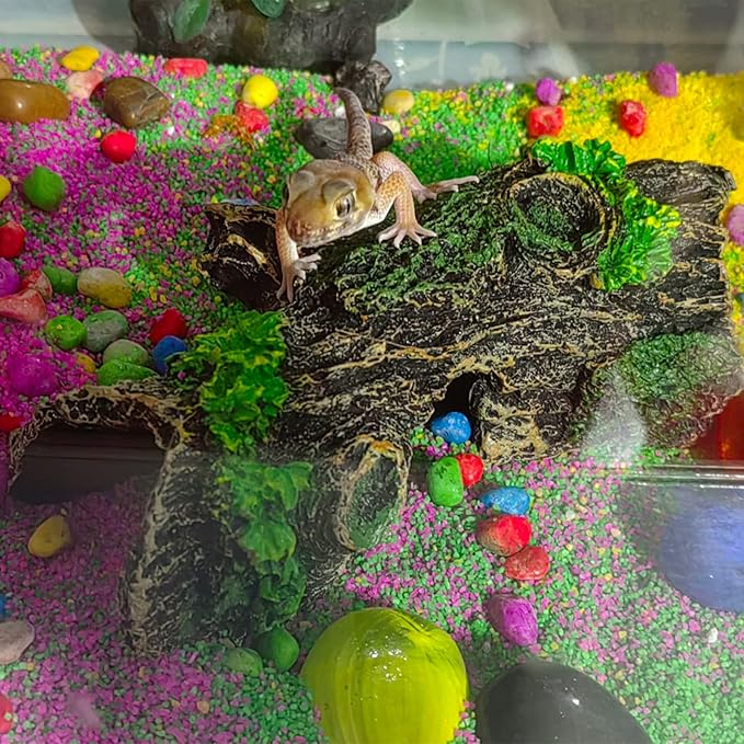 2PCS Aquarium Trunk Decoration Small Hollow Tree Trunk Hideout Log Hideaway Fish Tank Resin Wood Ornament Reptile Habitat Cave for Fish and Shrimp to Swim(6.7X 3.3 x 3'')