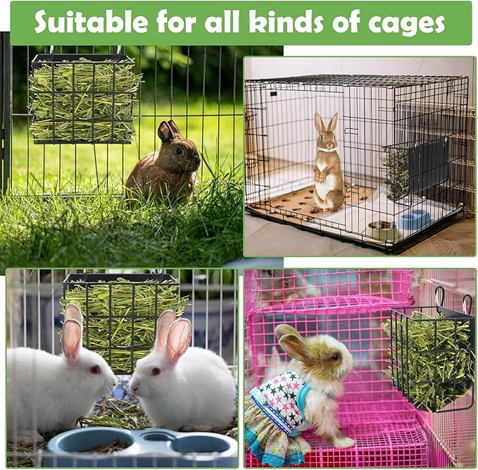 Rabbit Hay Feeder with Heavy-Duty Metal Frame Rabbit Hay Holder, Bunny Hay Feeder Guinea Pig Hay Holder,for Rabbits Guinea Pigs Bunny Chinchillas and Small Animals (Black)