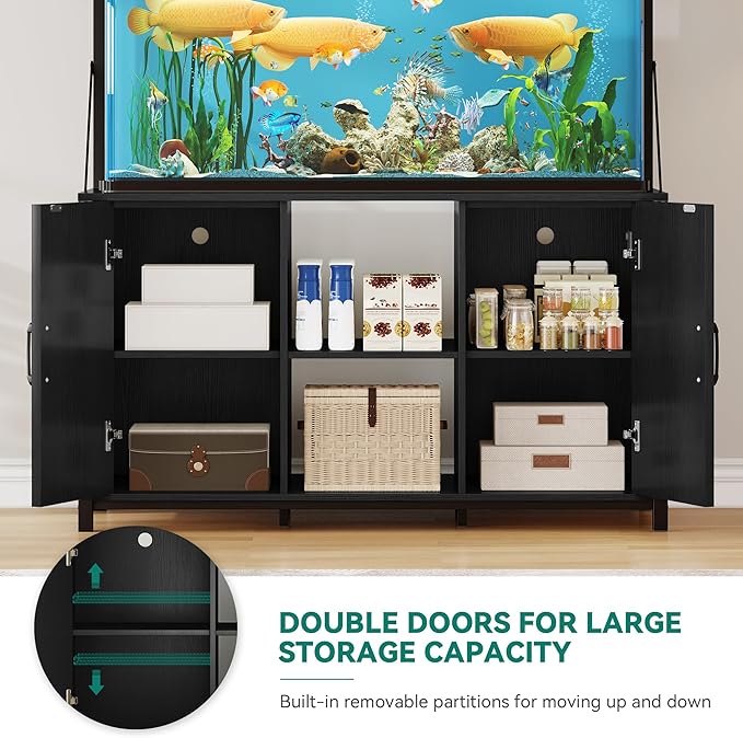 YITAHOME 120 Gallon Fish Tank Stand with Power Outlets, Heavy Duty Metal Large Aquarium Stand with Cabinet, Reptile Tank Turtle Terrariums Table for Fish Tank Accessories Storage,1100LBS Capacity