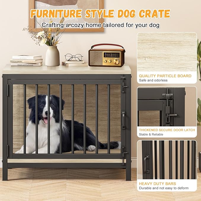 31" Dog Crate Furniture for Small and Medium Dogs, Heavy Duty Wooden Dog Kennel Furniture for Indoor Use, Decorative Pet Cage End Table Fits All Decor Styles, Sleek & Stylish