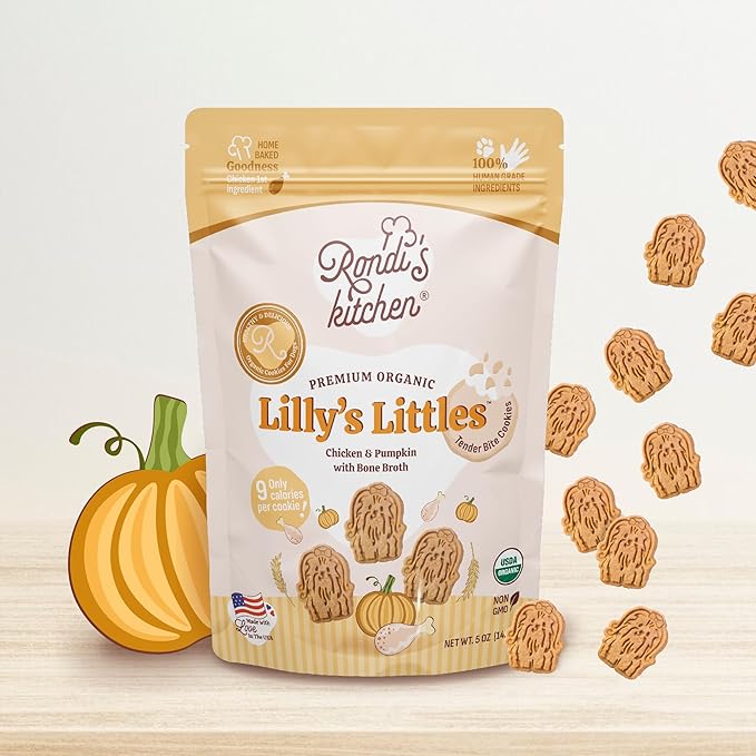 Rondi's Kitchen Lilly's Littles All-Natural & Organic Healthy Soft Dog Treats, Healthy Snacks for Small Dogs, Puppies, and Seniors, Tender Bite Cookies, Human Grade - Chicken & Pumpkin