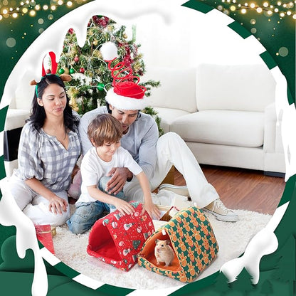 Ripeng 6 Pcs Guinea Pig Hideout Guinea Pig Bed House Rabbit Tunnel Washable Small House Cage Accessories for Hedgehog Mouse Chinchillas Hamster Ferrets Bearded Rats(7.9 Inch Christmas Elements)