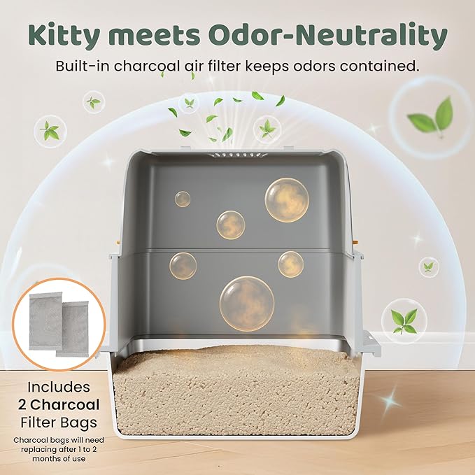 Stainless Steel Litter Box with Lid - XL Enclosed Litter Box for Cats with Collecting Mat - 4 Way Setup Fully Closed, Semi Low, High & Open Kitty Boxes, Leak Proof Metal LitterBox (Light Gray)