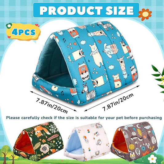 4 Pcs Guinea Pig Hideout, Guinea Pig Bed Tunnel, Rabbit Washable Small House Cage Accessories for Bunny Hedgehog Mouse Chinchillas Hamsters Ferrets Bearded Dragons Rats(Forest,7.9 in)