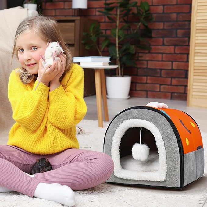 Pet Soft Guinea Pig Hideout, Washable Guinea Pig Bed Cozy Small Animals House Cave Accessories for Rabbits Hamster Rats Chinchilla (Orange)