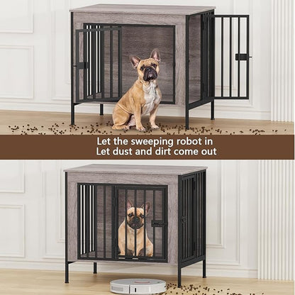 EasyCom Dog Crate Furniture for 1 or 2 Dogs, Heavy Duty Single/Double Dog Crates for Small/Medium/Large Dogs, Dog Kennel Furniture Indoor as TV Stand, Small Size 28.15" L(0-20 Pounds), Oak Grey
