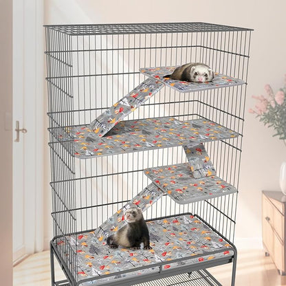 Bienbee Ferret Cage Liner Set for Ferret Nation & Critter Nation Cage, Waterproof Ferrets Cage Accessories for Small Animals Rats Chinchillas Hedgehogs Ferrets(Gray Mushroom, Double Unit Combo)