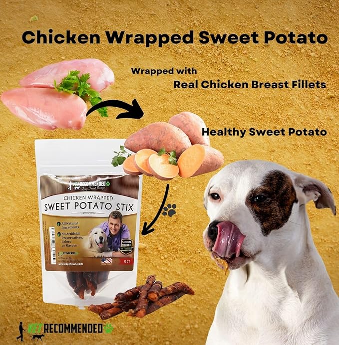 Premium Chicken Wrapped Sweet Potato Jerky Treats - 10 Count | Made with Real Chicken and Sweet Potato, Easily Digestible, Long Lasting | Size 90 Grams