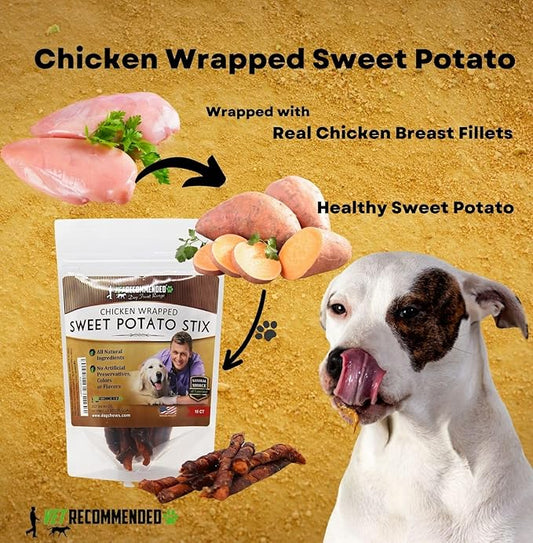 Premium Chicken Wrapped Sweet Potato Jerky Treats - 10 Count | Made with Real Chicken and Sweet Potato, Easily Digestible, Long Lasting | Size 90 Grams