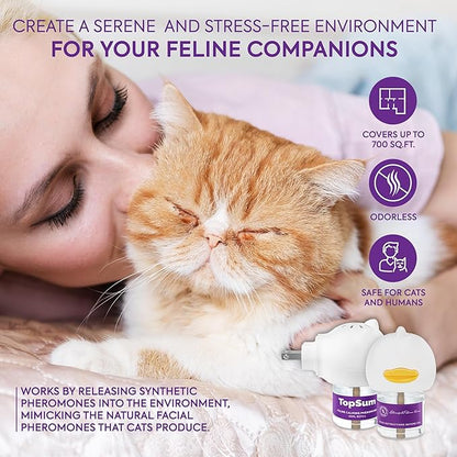 Cat Calming Diffuser Refills: Pheromone Refill for Cats, Long-Lasting 4-Month Supply, Compatible with Most Diffusers, 4 Pack (Light Purple)