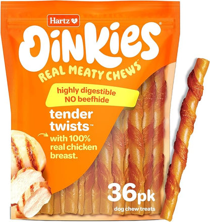 Hartz Oinkies Tender Twists with Real Chicken Breast Rawhide-Free Dog Treats, Highly Digestible Dog Chews, 36 Count